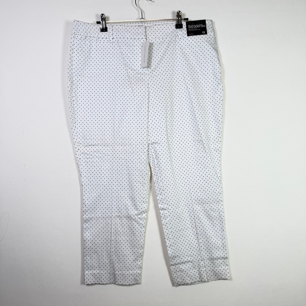 NEW YORK & COMPANY White Polka Dot Sateen Straight Leg Crop Pants 12‎